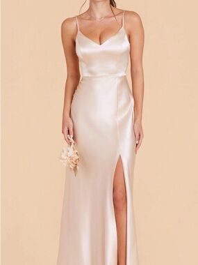 Birdy Grey Satin Spaghetti-Strap Maxi Dress in Champagne Blush